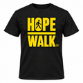 Black HOPE Walk supporter T-shirt with yellow walking-person logo — mockup