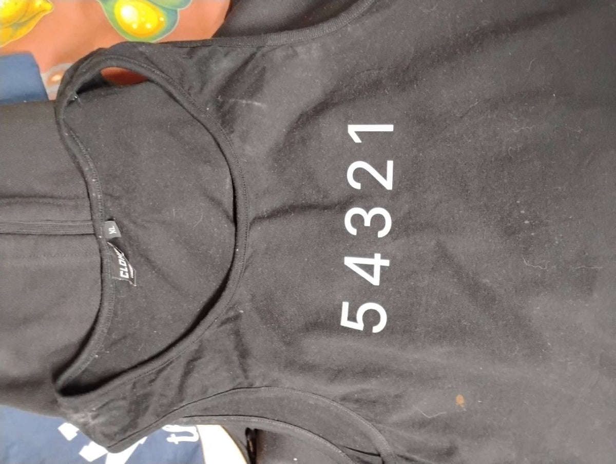 Black tank top with white 54321 numerals printed across the chest.